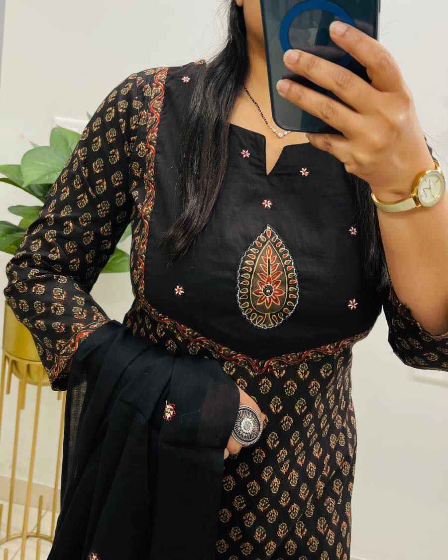 Side perspective presentation of the fully stitched black ethnic top highlighting the clean tailored seams and standard regular straight fit outline.