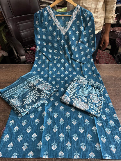 Side perspective presentation of the fully stitched blue ethnic top highlighting the clean tailored seams and standard regular straight fit outline.