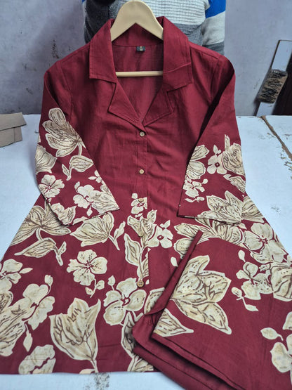 Printed Cotton Collar Co Ord Set