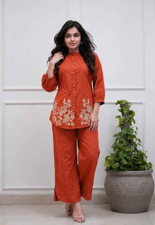 Premium Cotton Embroidery Co Ord Set
