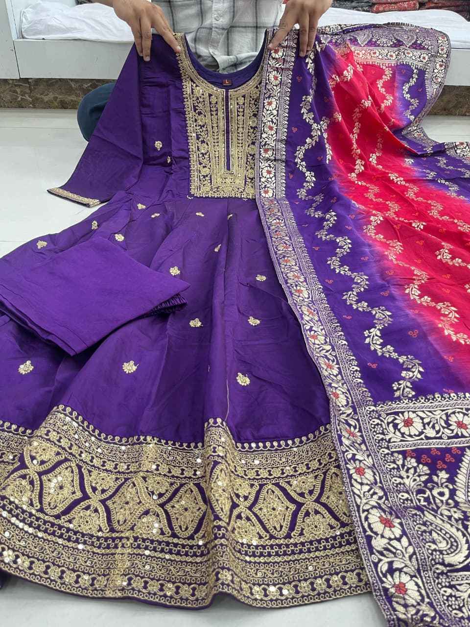 Anarkali Flared Silk Kurti Set