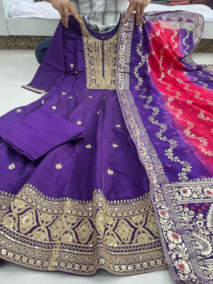 Anarkali Flared Silk Kurti Set