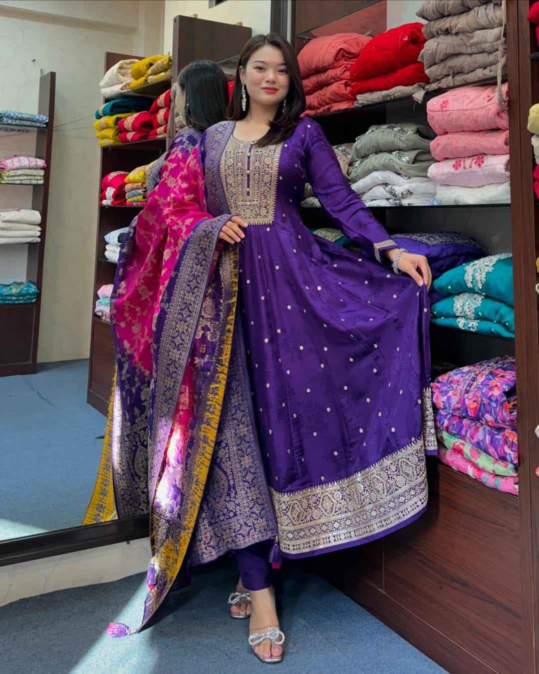 Anarkali Flared Silk Kurti Set