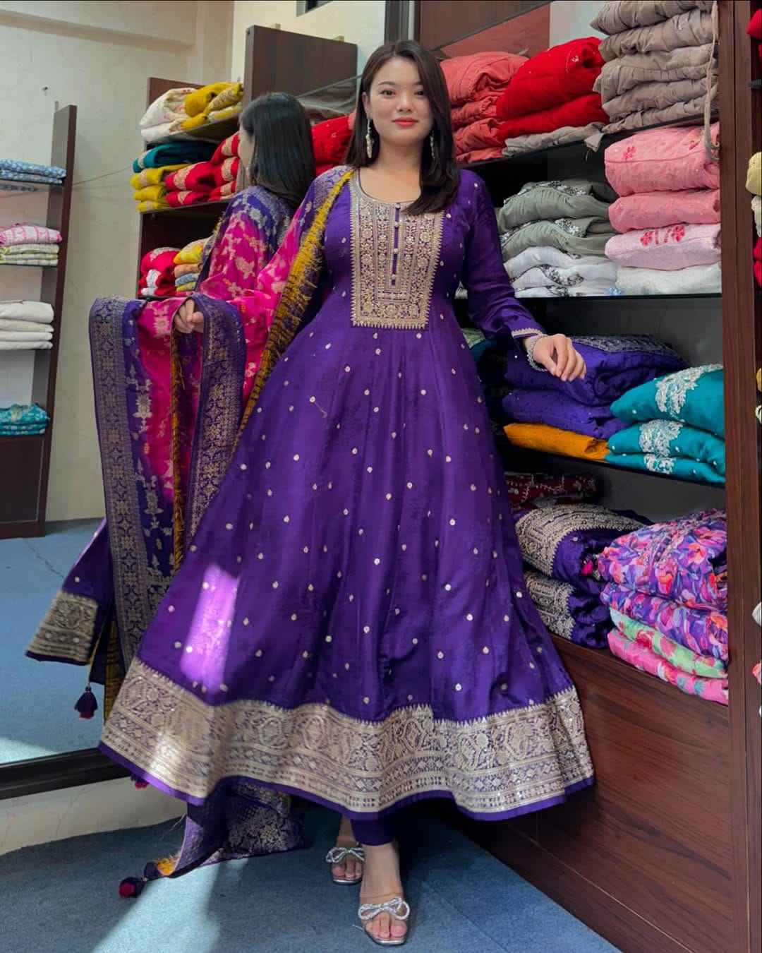 Anarkali Flared Silk Kurti Set