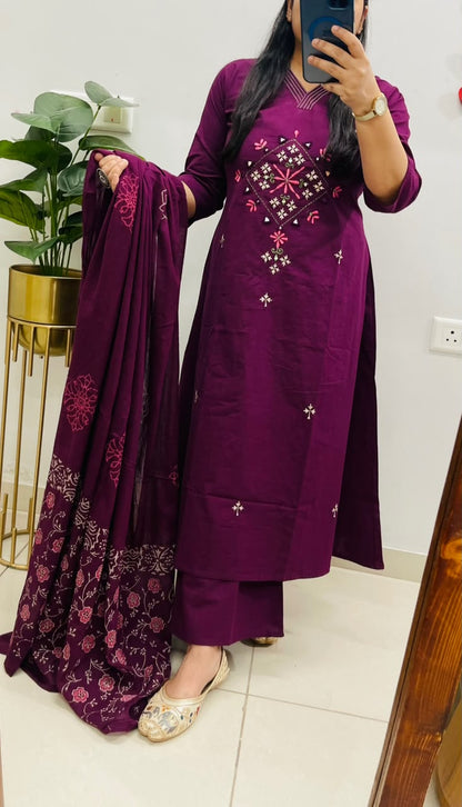 Back angle presentation of the purple heavy cotton top showing the uniform solid color layout and clean seamless shoulder structure - WishTown Fashion Club