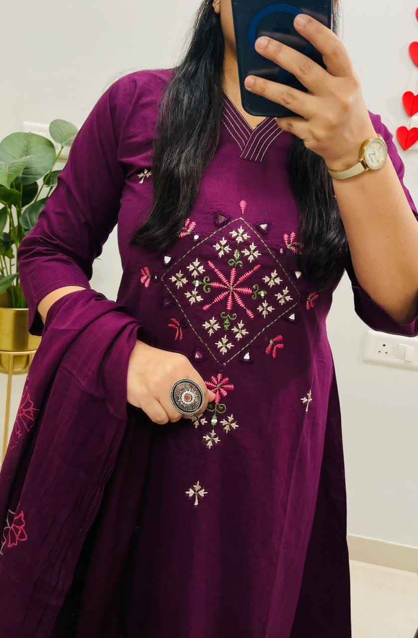 Heavy Cotton Embroidery Work Kurti Set