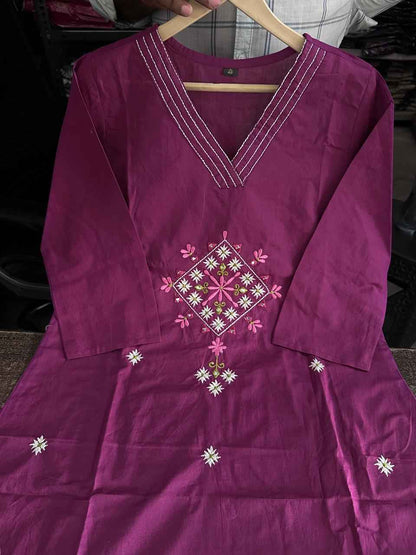 Heavy Cotton Embroidery Work Kurti Set