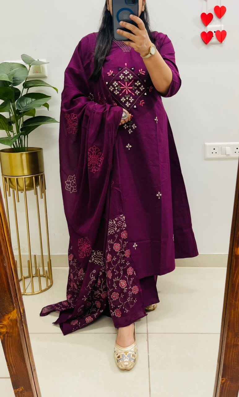 Heavy Cotton Embroidery Work Kurti Set