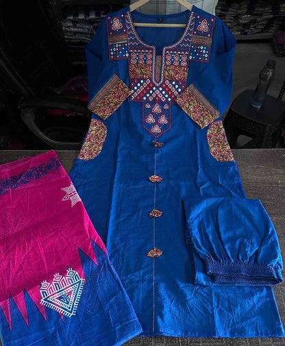 Pure Cotton Pocket Embroidery Suit Set