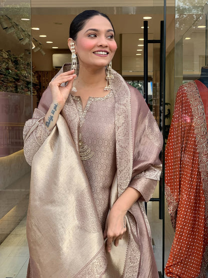 Pure Kanjivaram Glass Tissue Suit Set