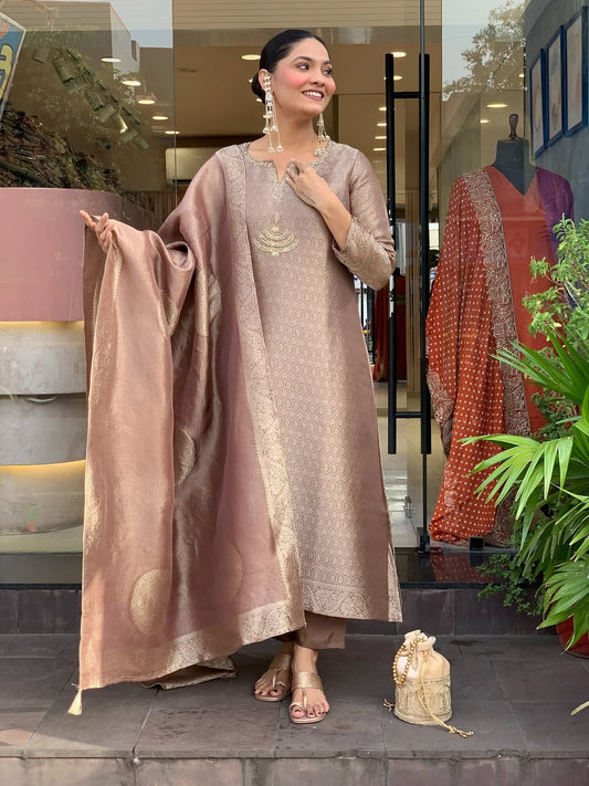 Pure Kanjivaram Glass Tissue Suit Set
