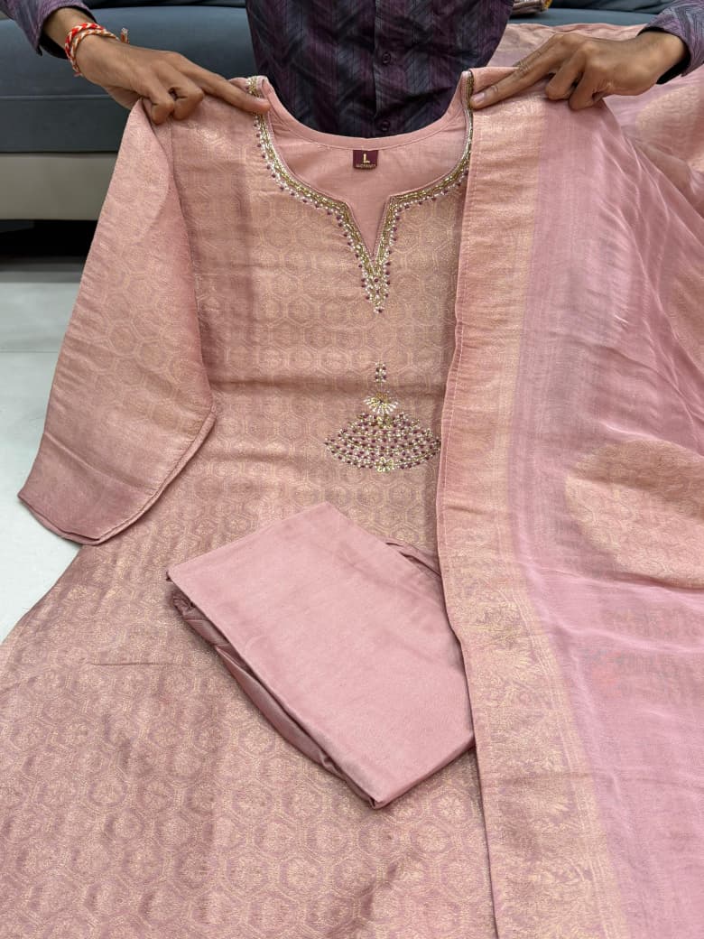Pure Kanjivaram Glass Tissue Suit Set