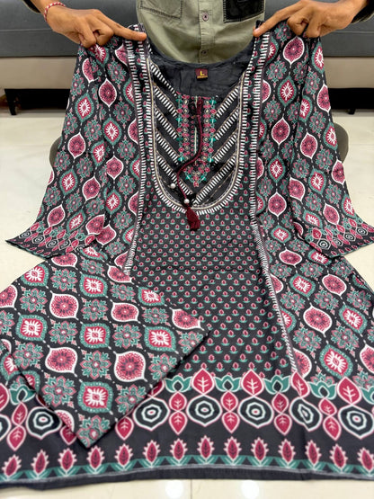 Close up view of soft texture and premium fabric weave of black pure natural crape tunic top