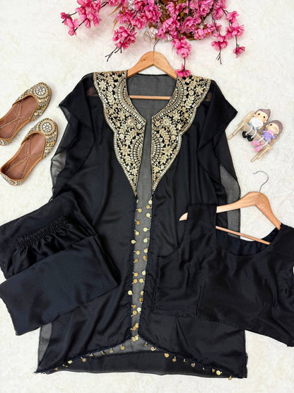 Detailed view of black plain star georgette blouse with soft micro inner lining - WishTown Fashion Club