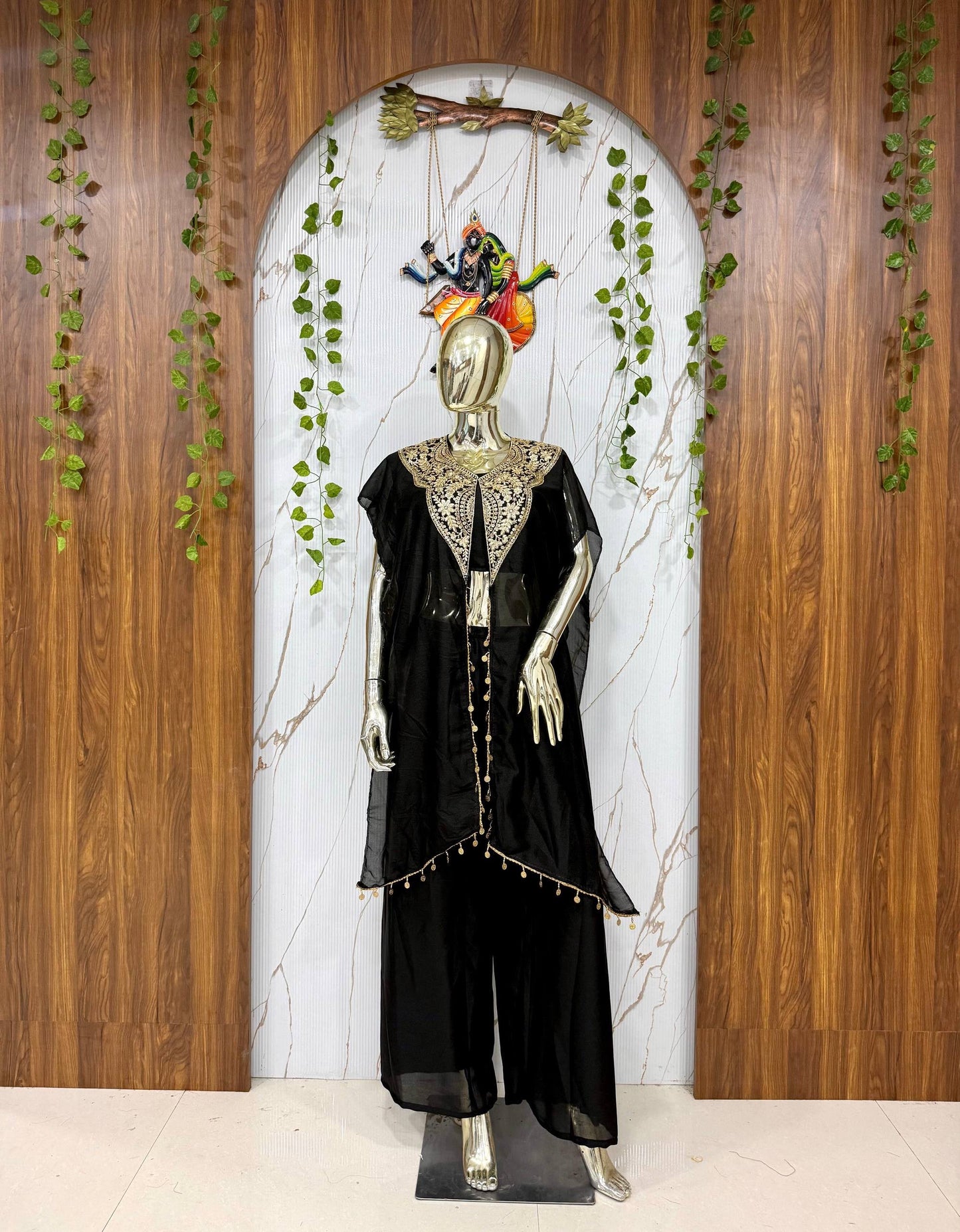 Detailed view of black plain star georgette blouse with soft micro inner lining - WishTown Fashion Club
