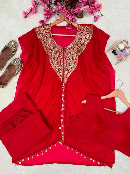 Detailed view of red plain star georgette blouse with soft micro inner lining - WishTown Fashion Club