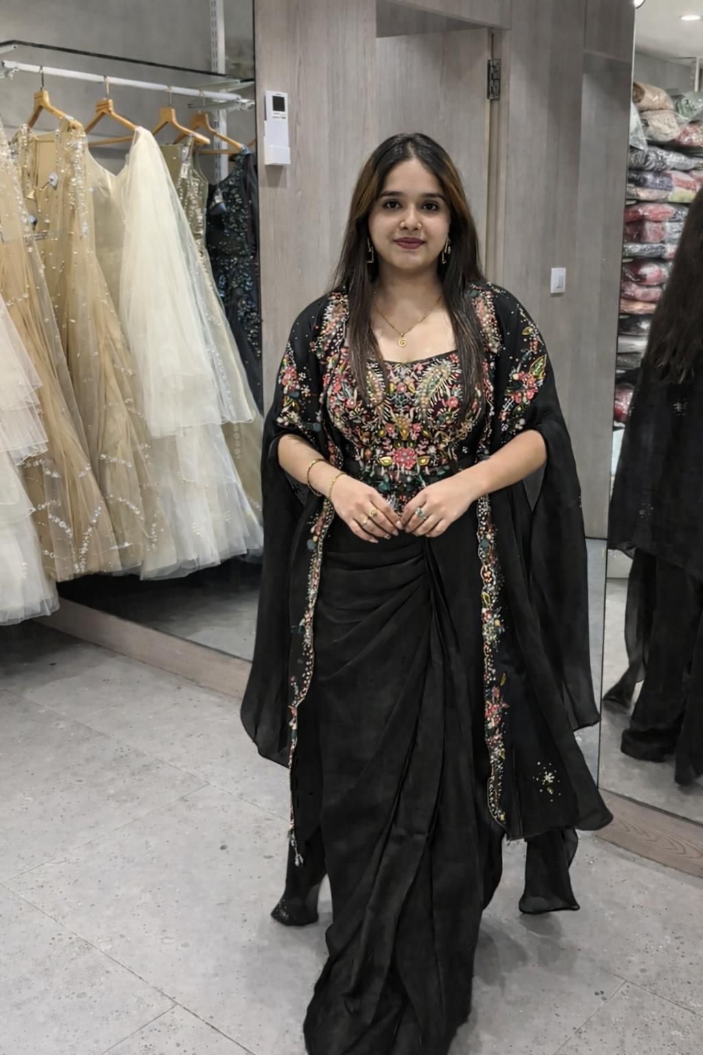 Natural Crepe Shrug with Sharara Set