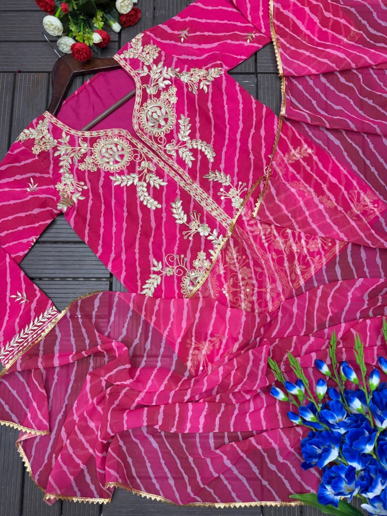 : Full length view of two point three zero meter dark pink matching dupatta with fancy lace border drape - WishTown Fashion Club
