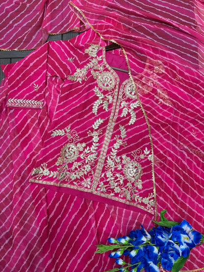 Detailed view of dark pink digital print pattern on georgette fabric with soft micro cotton inner lining - WishTown Fashion Club