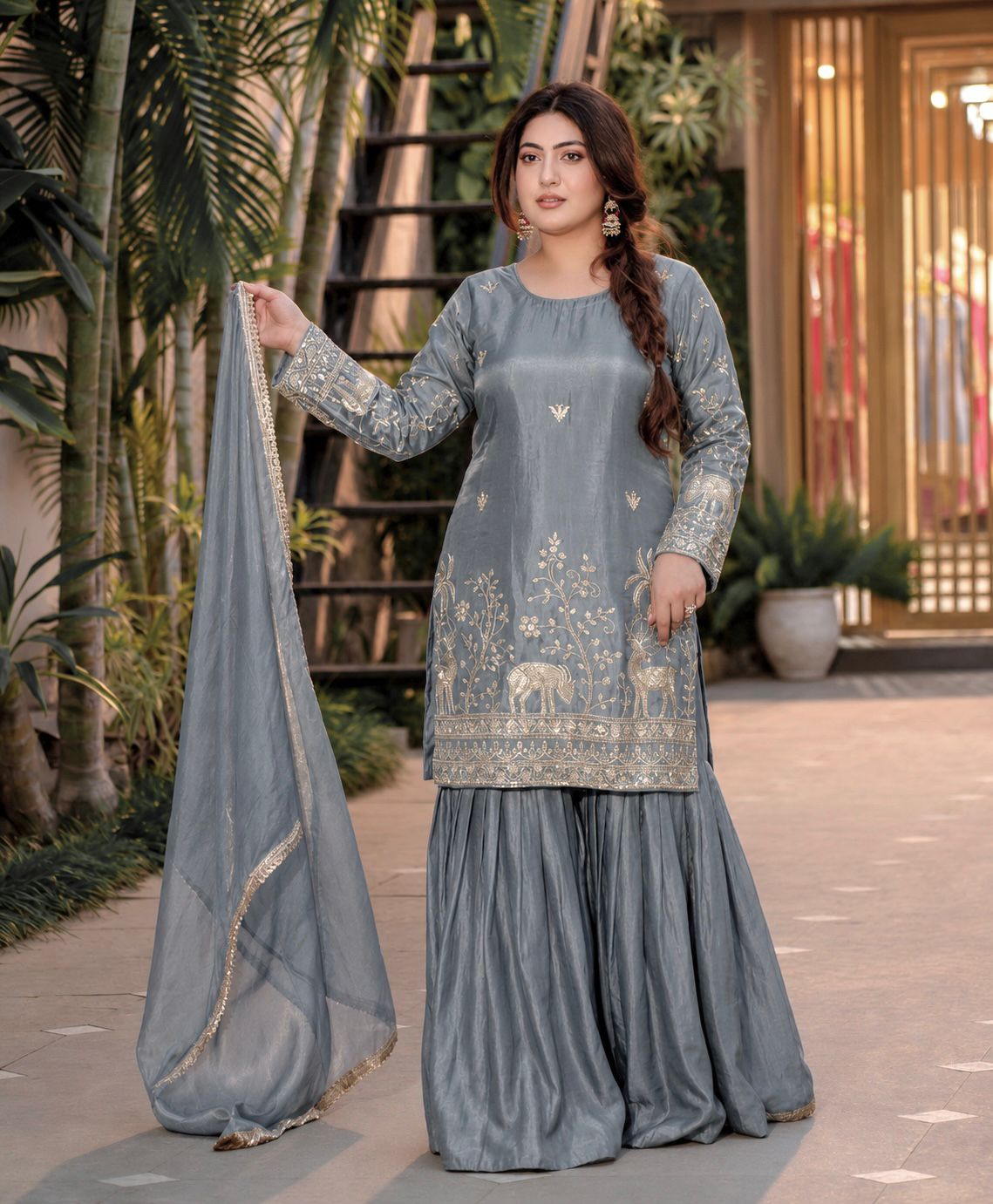 Pure Frendy Silk Sharara Suit Set