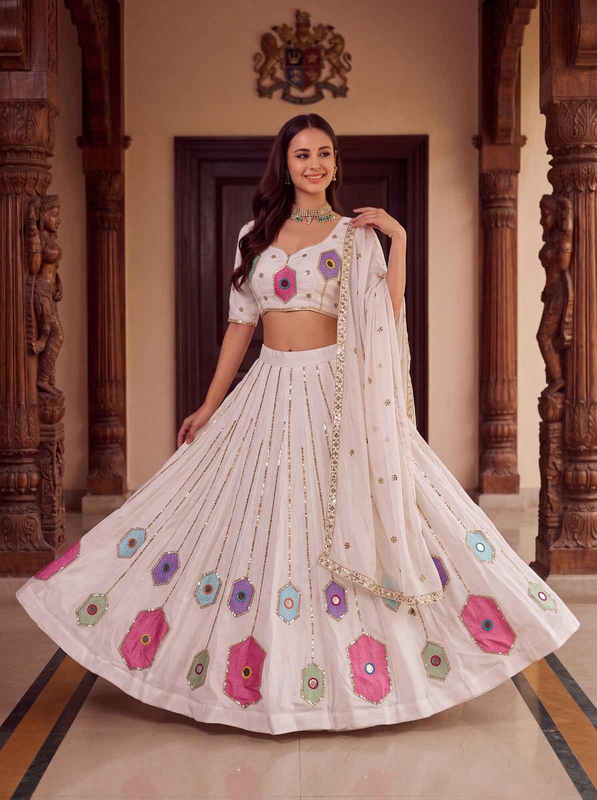 Rayon Embroidery Hand Mirror Lehenga Choli