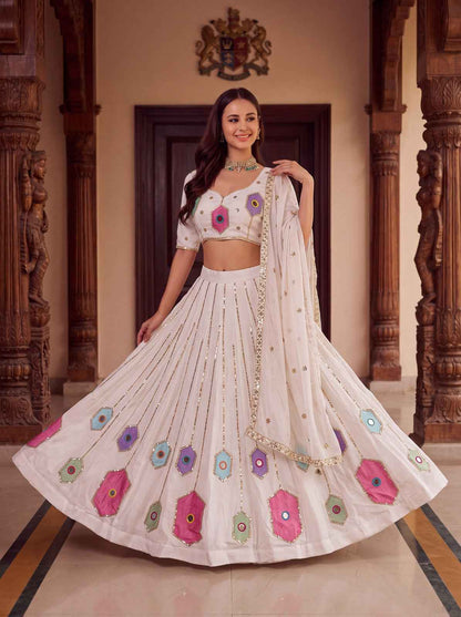Rayon Embroidery Hand Mirror Lehenga Choli