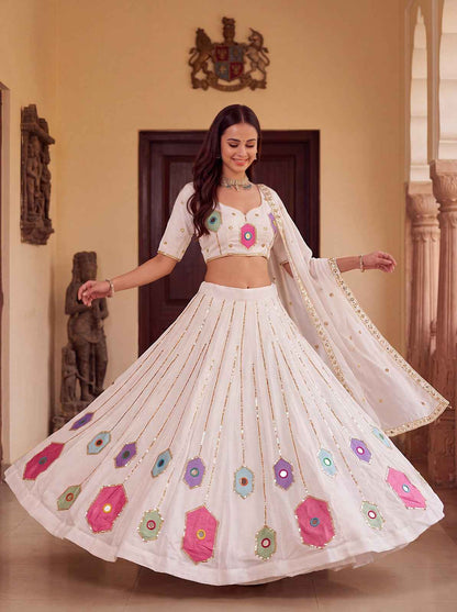 Rayon Embroidery Hand Mirror Lehenga Choli