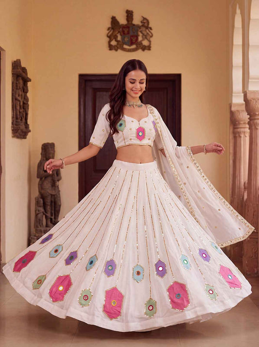 Rayon Embroidery Hand Mirror Lehenga Choli