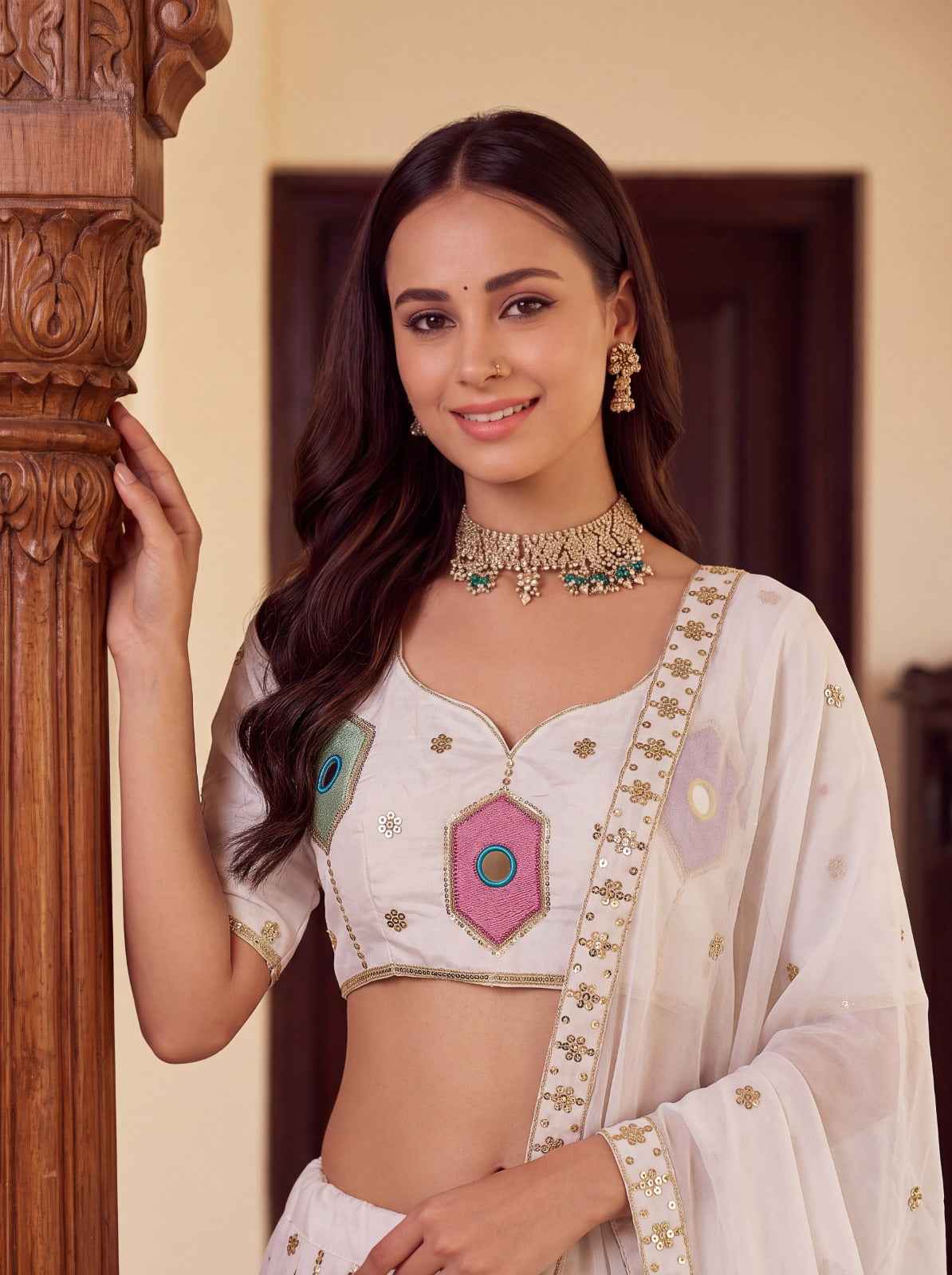 Rayon Embroidery Hand Mirror Lehenga Choli