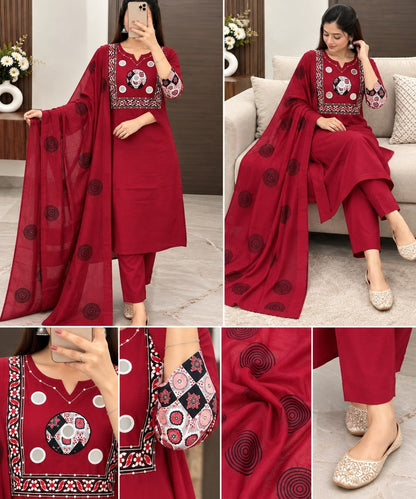 Detailed view of traditional block print patterns across the maroon pure cotton dupatta draping elegantly - WishTown Fashion Club