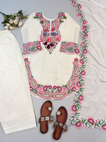 Full length shot of white pure heavy georgette farshi bottom featuring thirty-nine to forty inch length - WishTown Fashion Club