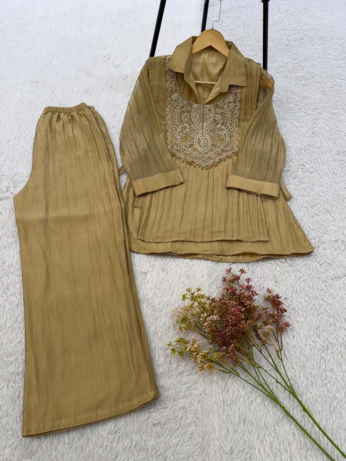 Full length shot of thirty-nine inch golden olive mosko free size pant with comfortable waistband - WishTown Fashion Club