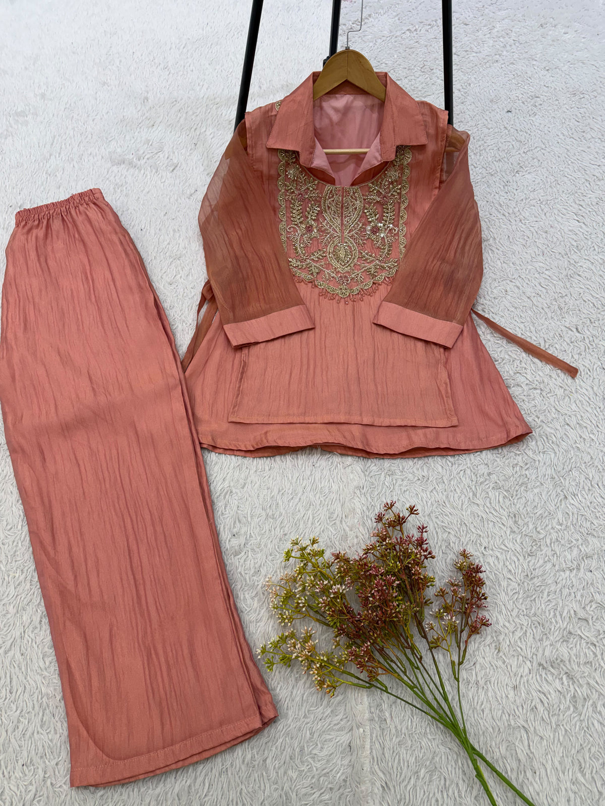 Full length shot of thirty-nine inch peach mosko free size pant with comfortable waistband - WishTown Fashion Club