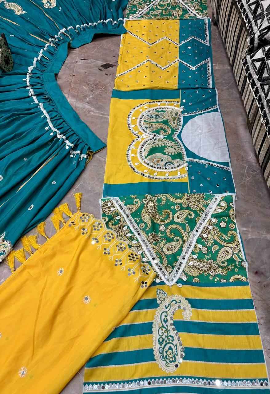 Muslin Silk Digital Print Mirror Lehenga