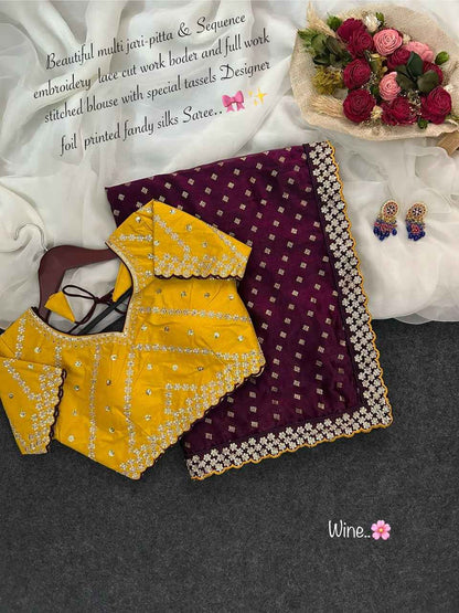 Fandy Silk Foil Print Sequence Saree