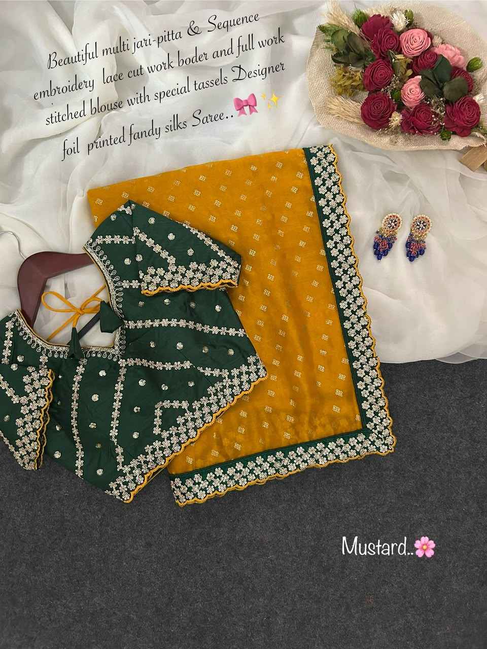 Fandy Silk Foil Print Sequence Saree