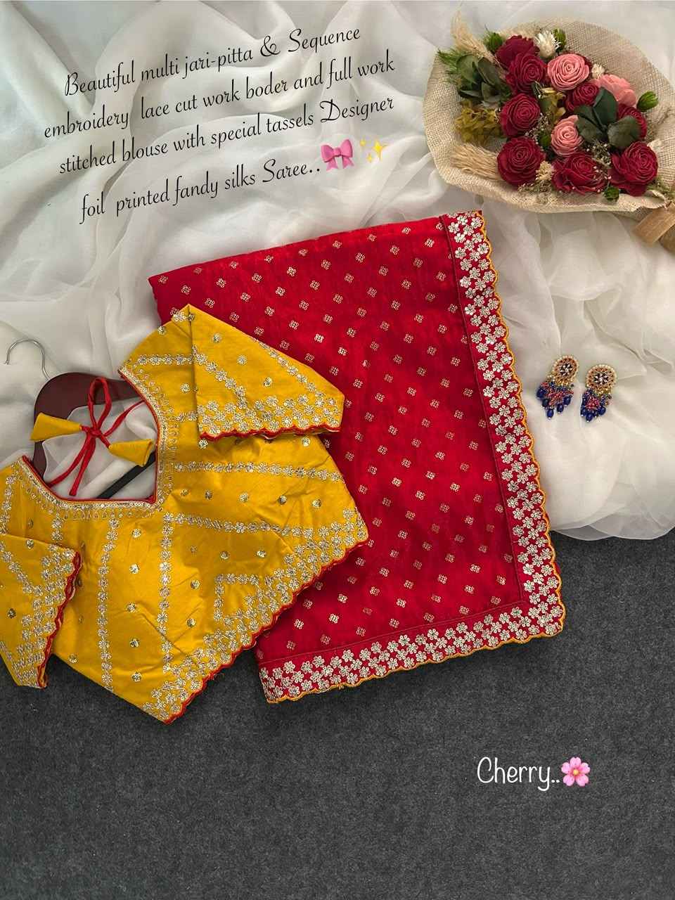Fandy Silk Foil Print Sequence Saree