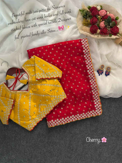 Fandy Silk Foil Print Sequence Saree