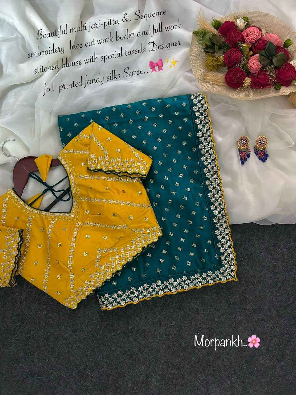 Fandy Silk Foil Print Sequence Saree