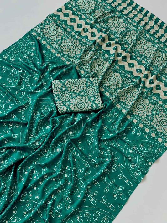 Soft Crepe Ajrakh Mirror Work Saree