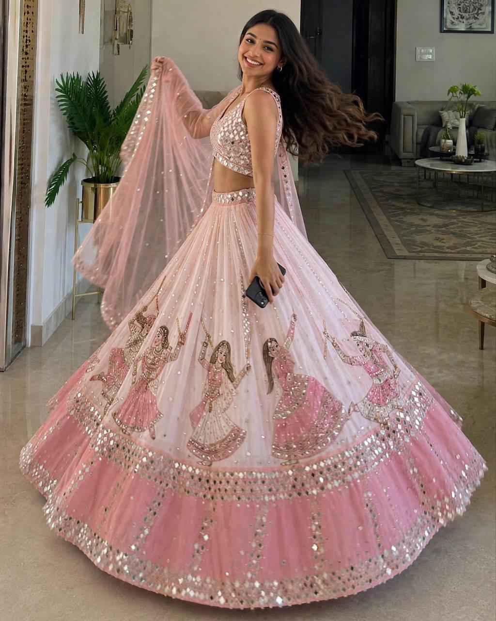 Star Georgette Digital Print Mirror Lehenga
