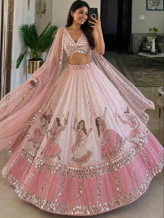 Star Georgette Digital Print Mirror Lehenga