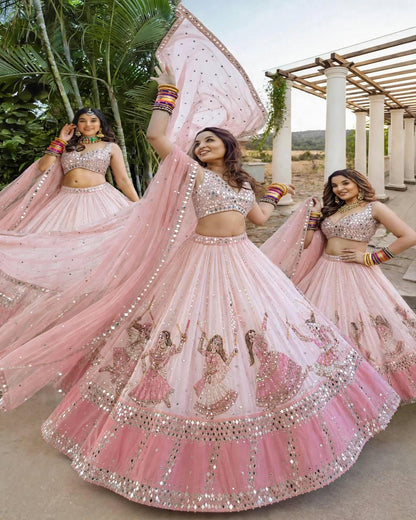 Detailed view of one point two meter unstitched baby pink star georgette blouse piece with mirror work - WishTown Fashion Club