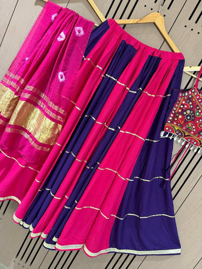 Close up view of real mirror embroidery work on dark pink rayon blouse top - WishTown Fashion Club