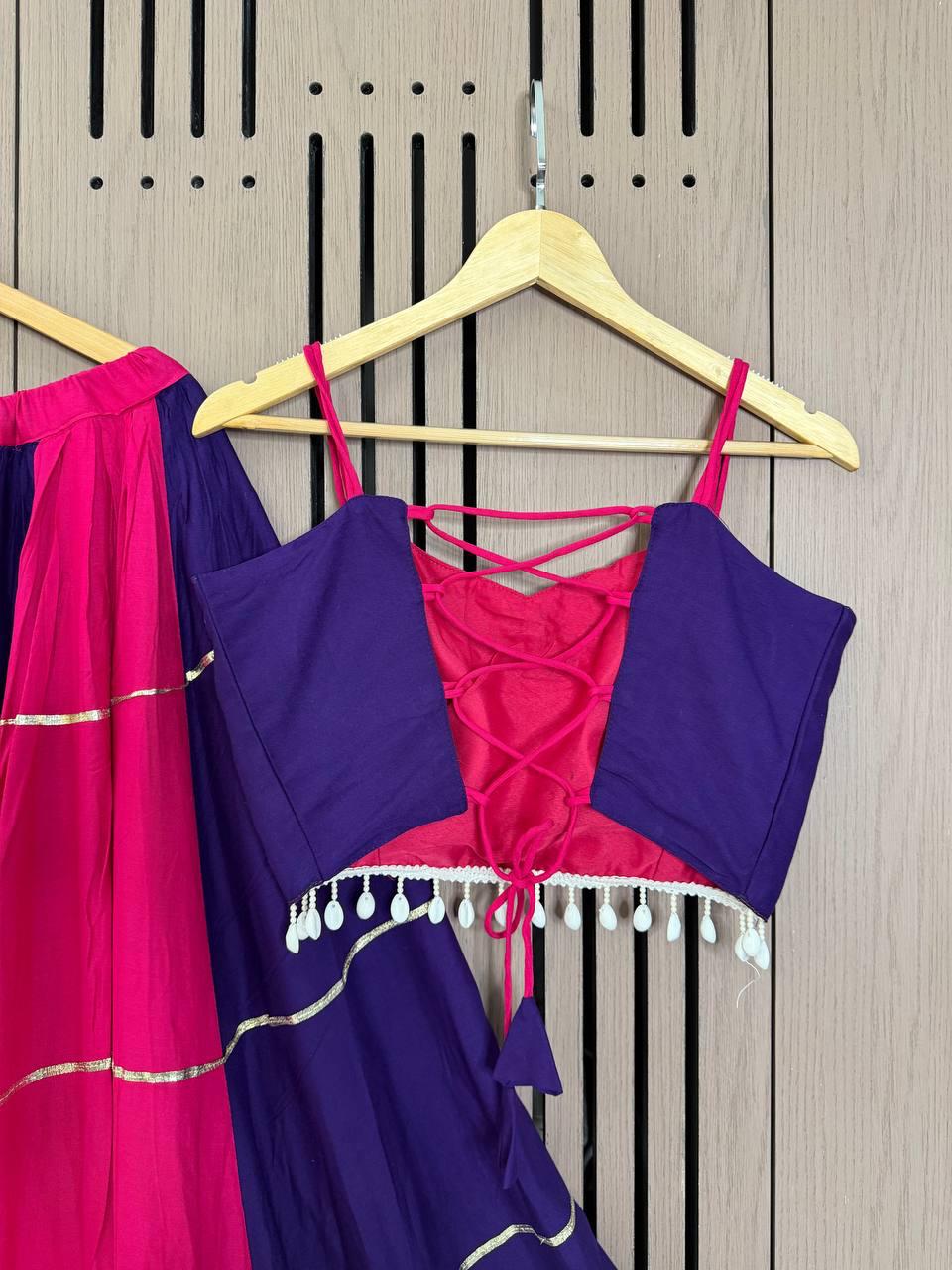 Detailed view of fifteen inch height free size dark pink rayon blouse with real mirror details - WishTown Fashion Club