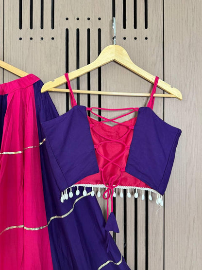 Detailed view of fifteen inch height free size dark pink rayon blouse with real mirror details - WishTown Fashion Club