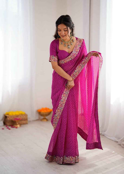 Faux Georgette Bandhani Sequins Saree