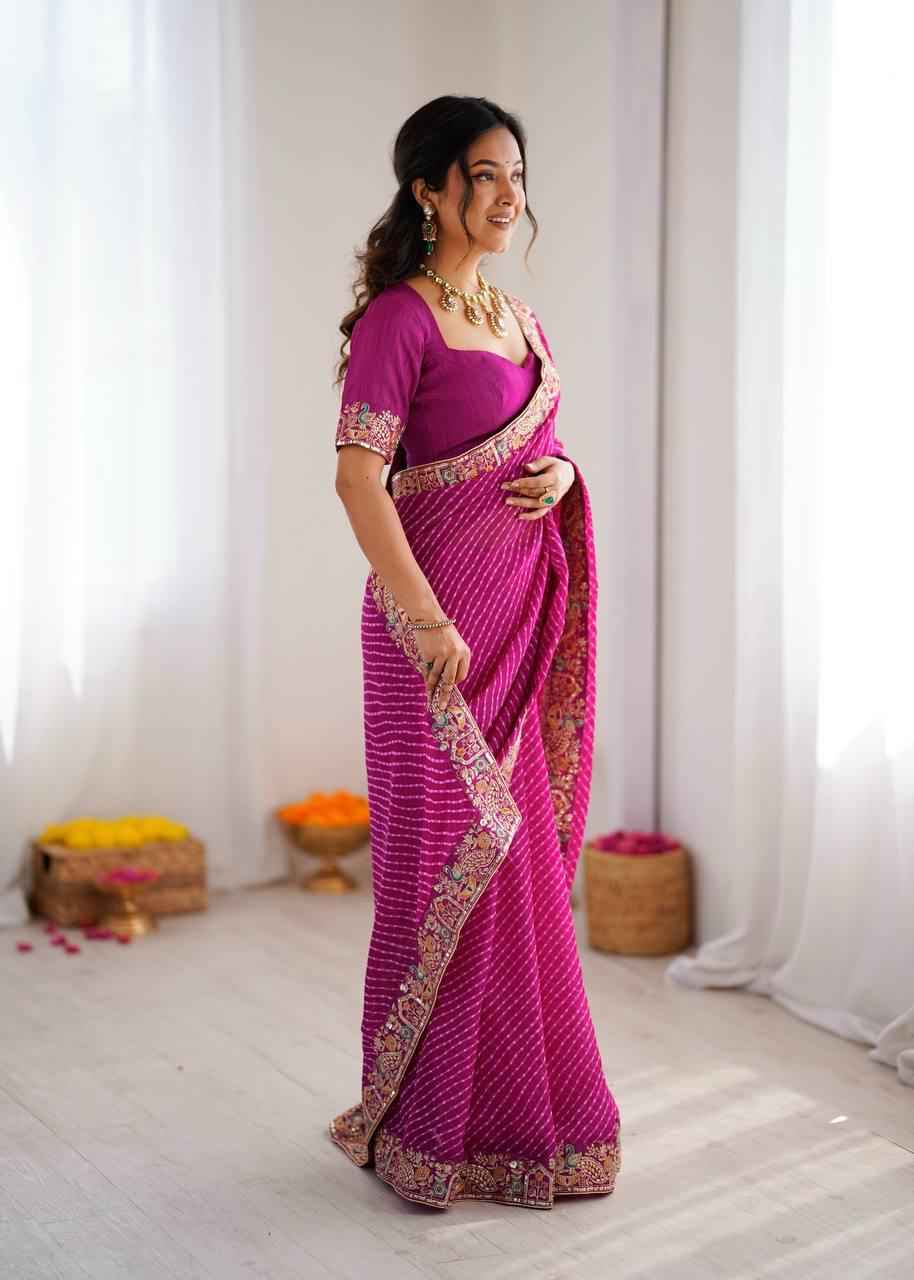 Faux Georgette Bandhani Sequins Saree