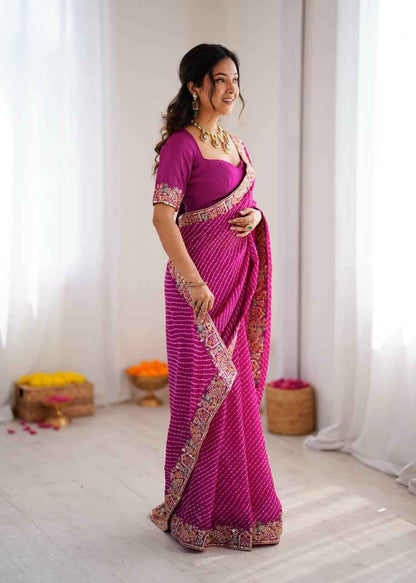 Faux Georgette Bandhani Sequins Saree