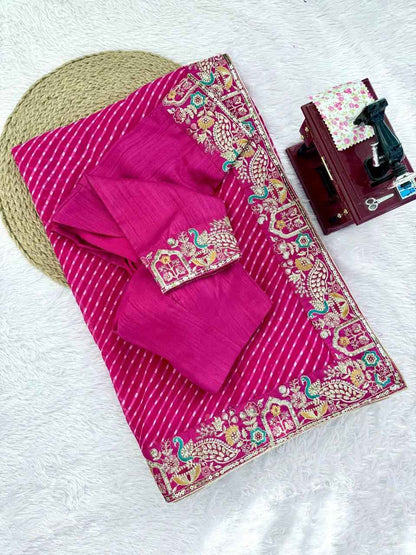 Faux Georgette Bandhani Sequins Saree